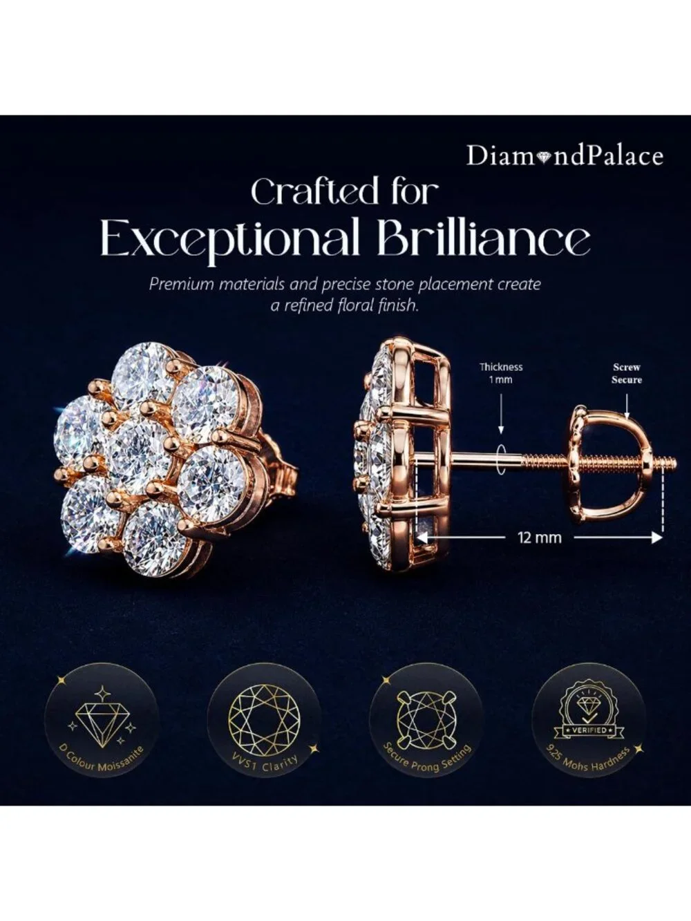 Elegant Moissanite Flower Cluster Stud Earrings in 925 Sterling Silver for All